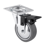 Rueda Emily B con placa y freno, ideal para estabilidad y control en proyectos decorativos.