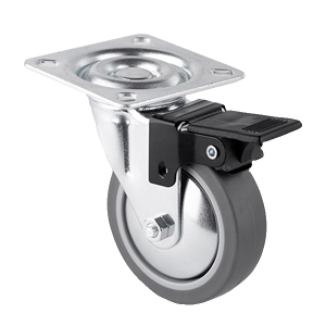 Rueda Emily B con placa y freno, ideal para estabilidad y control en proyectos decorativos.