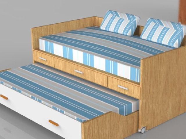 Ruedas de diseño Robby NOA instaladas en una cama nido, combinando funcionalidad, movilidad y un estilo moderno.