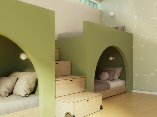 Ruedas de diseño Robby NOA instaladas en una escalera, proporcionando movilidad y un estilo moderno y práctico.