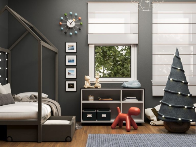 Ruedas de diseño Robby NOA en un montaje decorativo para una habitación navideña, combinando funcionalidad y un estilo festivo y moderno.