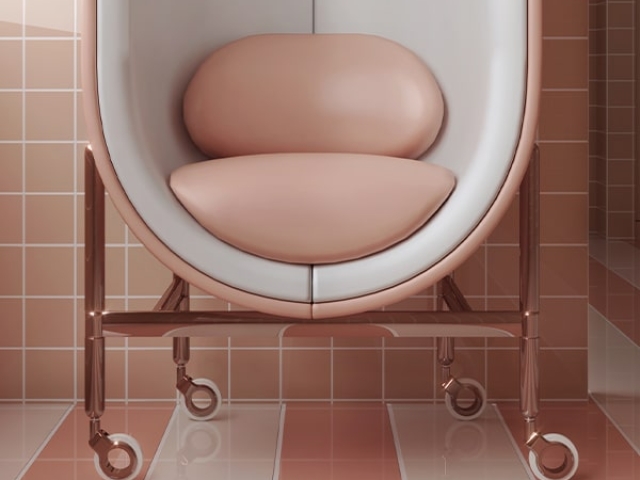Ruedas instaladas en una silla de diseño Robby OLYM de color rosa, combinando comodidad y un estilo moderno y elegante.