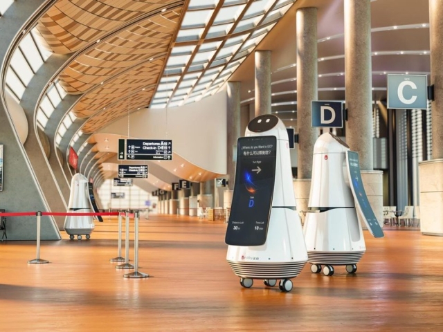 Rueda diseño Robby Bailey, utilizada en un robot en un aeropuerto.