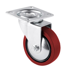 Rueda Robby Emily roja con placa, ideal para decoración y soporte estable.