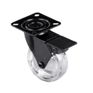 Rueda Robby Emma III con placa negro y blanco y freno, ideal para control y estabilidad en proyectos decorativos.