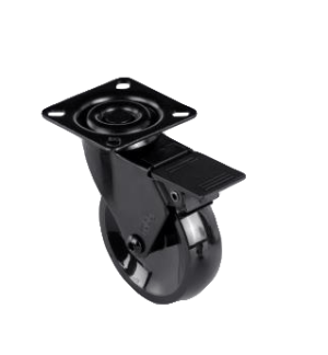 Ruedas para muebles de diseño y oficina. Emma III black con placa negra y freno.