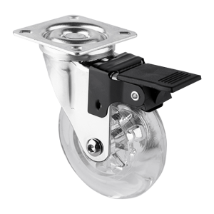 Rueda Robby Emma con placa y freno, ideal para estabilidad y control en proyectos decorativos.