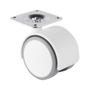 Rueda Robby Erica II blanca con placa, ideal para decoración y soporte estable.