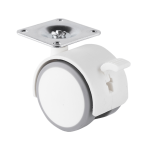 Rueda Robby Erica II blanca con placa y freno, ideal para control y estabilidad en proyectos decorativos.