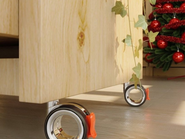 Rueda de diseño KOO EVO de Robby instalada en bajo mueble.