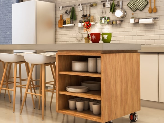 Rueda de diseño KOO EVO de Robby instalada en mueble de cocina.