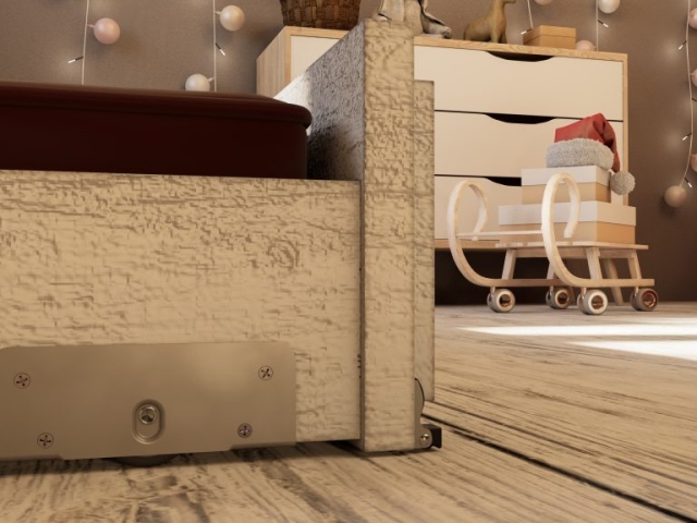 Ruedas de diseño Robby Media Luna en un montaje decorativo para una habitación navideña, combinando estilo moderno y un toque festivo.